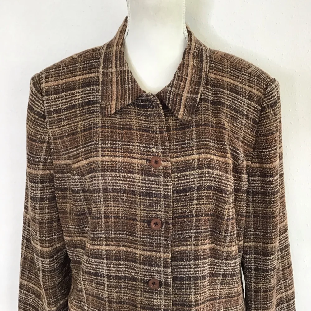 SAG HARBOR Vintage Women Brown Plaid Career Blazer, Size 14 - Picture 5 of 13